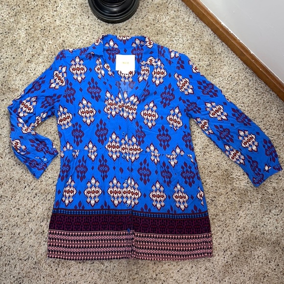 Anthropologie Tops - Anthropologie Maeve Aztec Print 3/4 Sleeve Button Down Shirt- 6